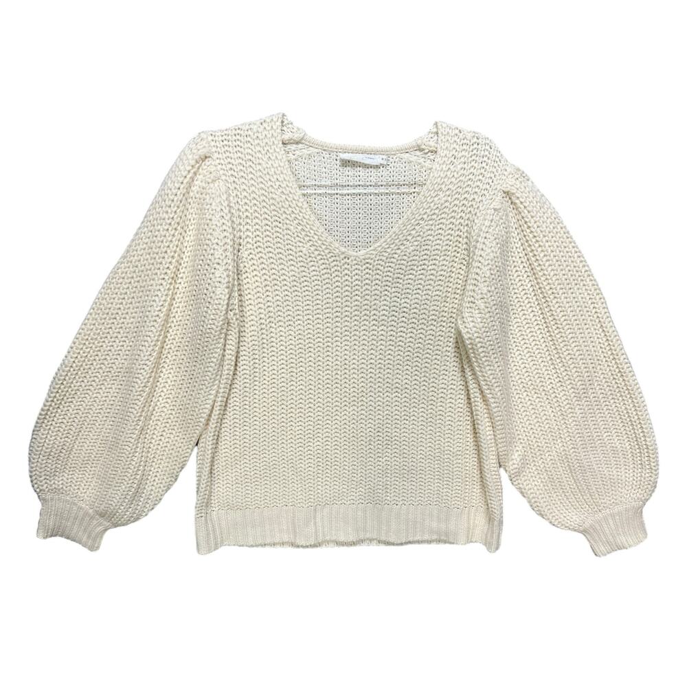 Womens Chunky Knit Pullover Sweater Sz M Balloon Sleeve Cozy Cabin Coastal Soft - Picture 2 of 7